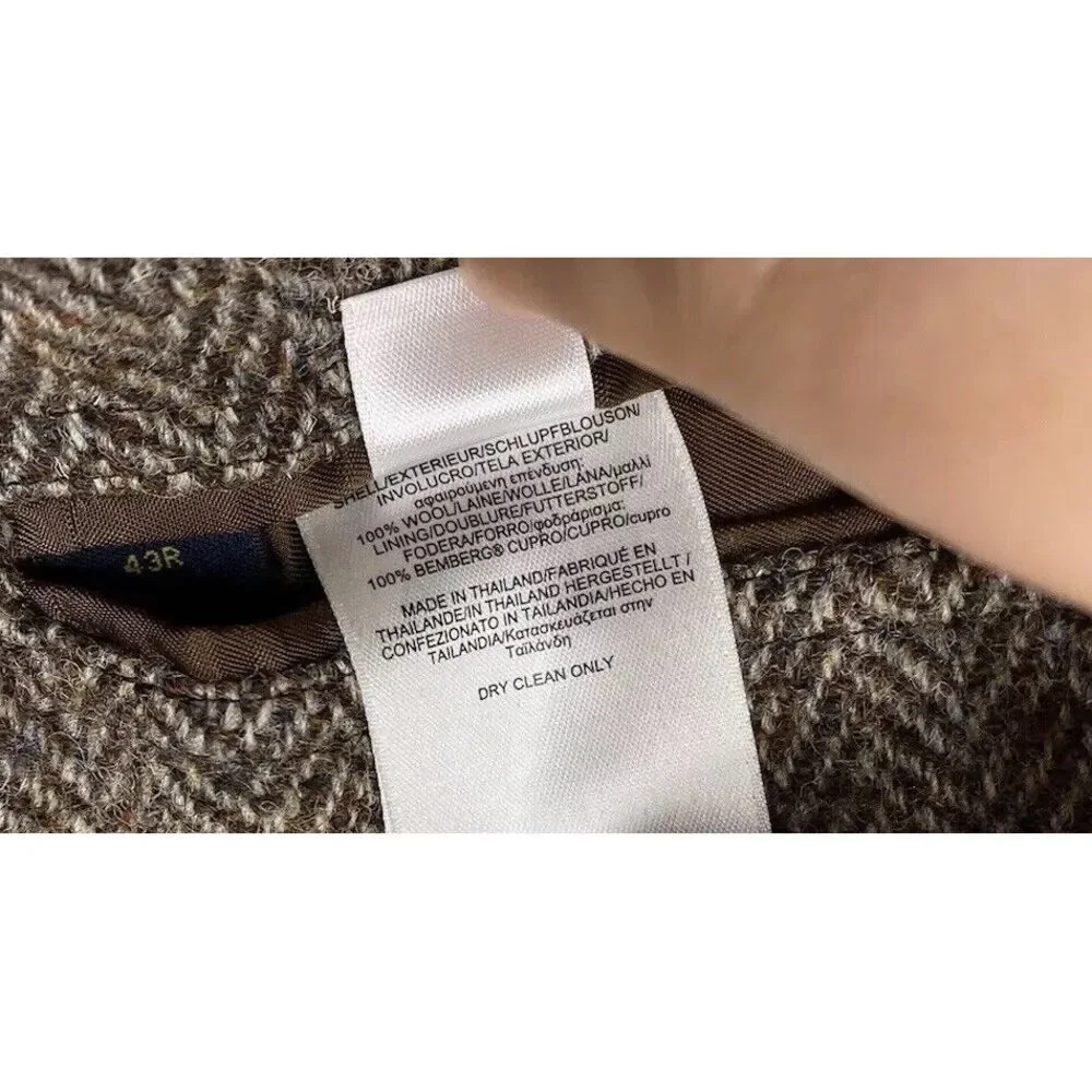 Brooks Brothers Madison X Harris Tweed Herringbone Jacket 43R Brown Wood Buttons